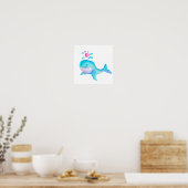 Schattige speelse walvis hart spuitende kids kinde poster (Keuken)
