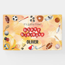 Schattige Spel Tijd Sport Balls Kids Verjaardag We Spandoek