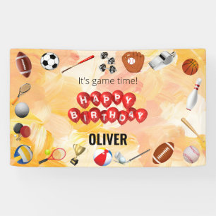 Schattige Spel Tijd Sport Balls Kids Verjaardag We Spandoek