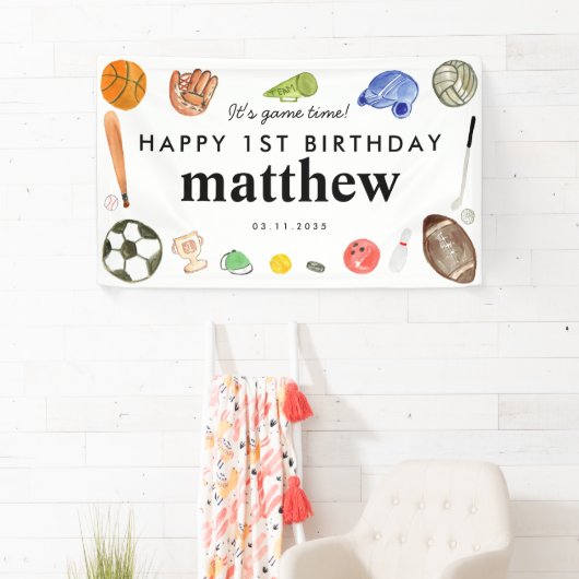 Schattige Spel Tijd Sport Balls Kids Verjaardag We Spandoek (Insitu)