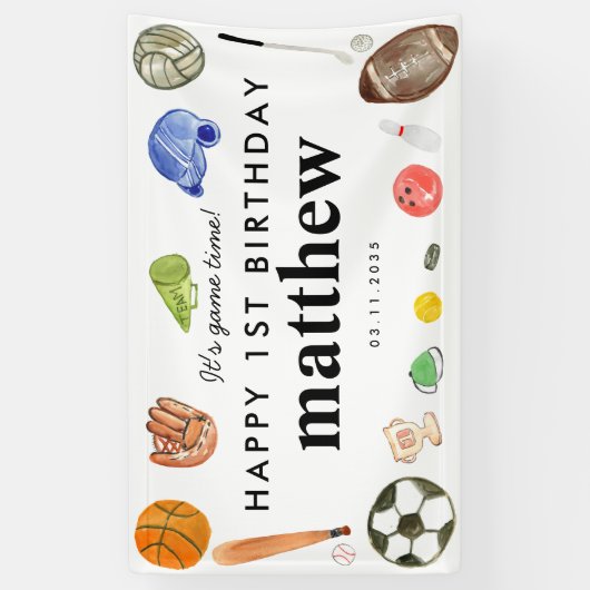 Schattige Spel Tijd Sport Balls Kids Verjaardag We Spandoek (Verticaal)