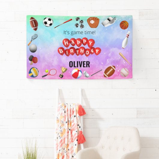 Schattige Spel Tijd Sport Balls Kids Verjaardag We Spandoek (Insitu)