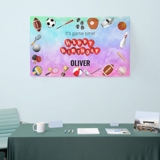 Schattige Spel Tijd Sport Balls Kids Verjaardag We Spandoek (Beurs)