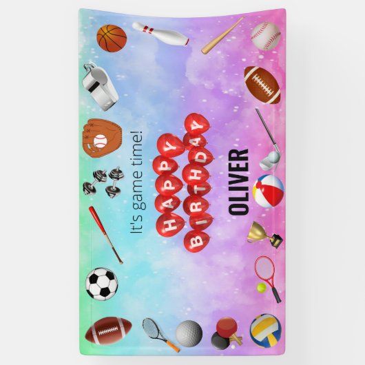 Schattige Spel Tijd Sport Balls Kids Verjaardag We Spandoek (Verticaal)