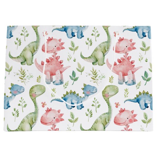 Schattige spelen dinosaurussen kinderen verjaardag groot cadeauzakje (Voorkant)