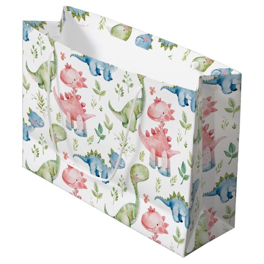 Schattige spelen dinosaurussen kinderen verjaardag groot cadeauzakje (Voorkant Gekanteld)