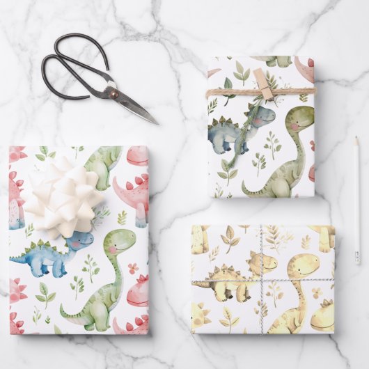 Schattige spelen dinosaurussen kinderen verjaardag inpakpapier vel (Voorkant)