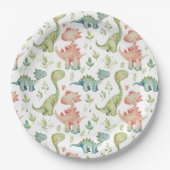 Schattige spelen dinosaurussen kinderen verjaardag papieren bordje (Voorkant)