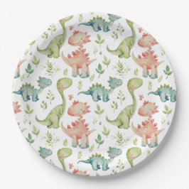 Schattige spelen dinosaurussen kinderen verjaardag papieren bordje