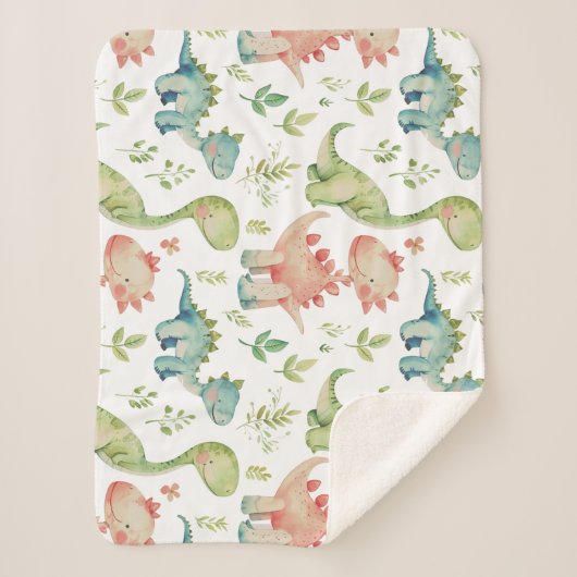 Schattige spelen dinosaurussen sherpa deken (Voorkant)