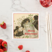 Schattige spelen teckel honden en maretak vintage servetten (Insitu)