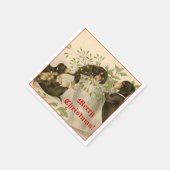 Schattige spelen teckel honden en maretak vintage servetten (Hoek)