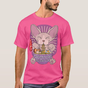 Schattige Sphynx kat eet Ramen Noedels Japans eten T-shirt
