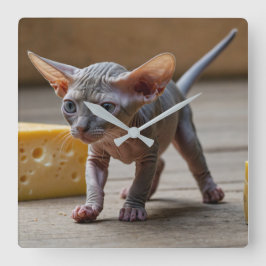 Schattige Sphynx Kitten en Cheese Vierkante Klok