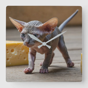 Schattige Sphynx Kitten en Cheese Vierkante Klok