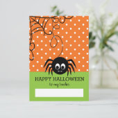 Schattige Spider Happy Halloween Teacher Kaart (Staand voorkant)