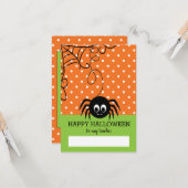 Schattige Spider Happy Halloween Teacher Kaart (Voorkant / Achterkant in situ)