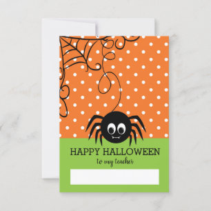 Schattige Spider Happy Halloween Teacher Kaart