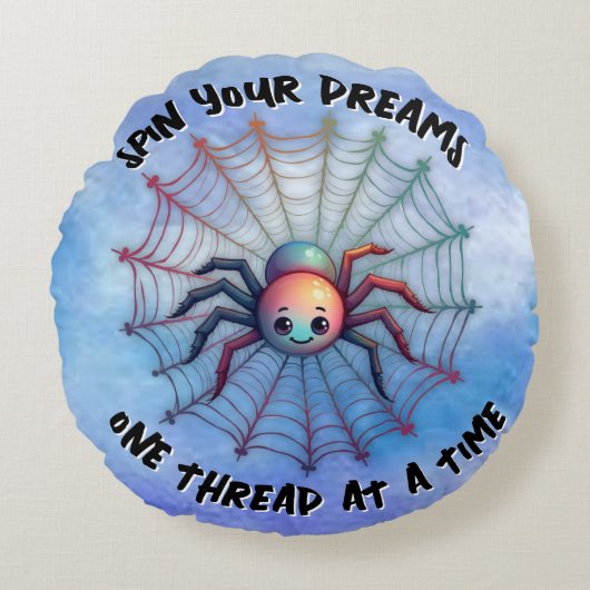 Schattige Spider Inspirerend Quote Monogram op bla Rond Kussen (Voorkant)