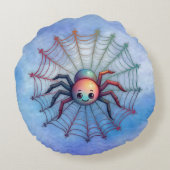 Schattige Spider Inspirerend Quote Monogram op bla Rond Kussen (Achterkant)