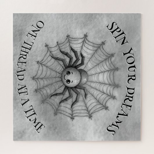Schattige Spider Inspirerend Quote Monogram op gri Legpuzzel (Horizontaal)