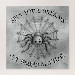 Schattige Spider Inspirerend Quote Monogram op gri Legpuzzel