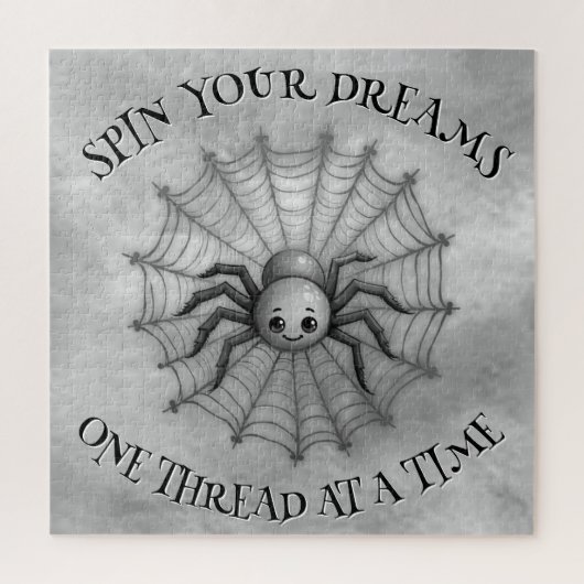 Schattige Spider Inspirerend Quote Monogram op gri Legpuzzel (Verticaal)