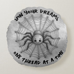 Schattige Spider Inspirerend Quote Monogram op gri Rond Kussen