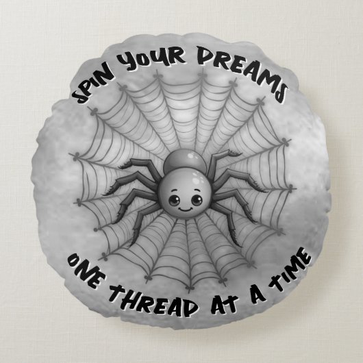 Schattige Spider Inspirerend Quote Monogram op gri Rond Kussen (Voorkant)