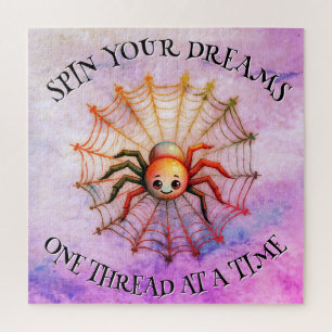Schattige Spider Inspirerend Quote Monogram op roz Legpuzzel