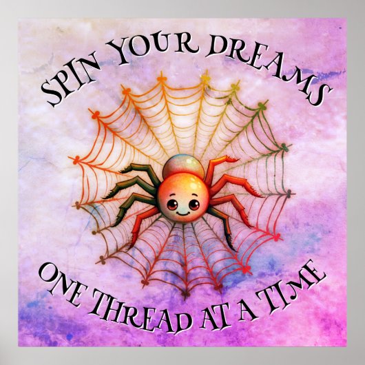 Schattige Spider Inspirerend Quote Monogram op roz Poster (Voorkant)