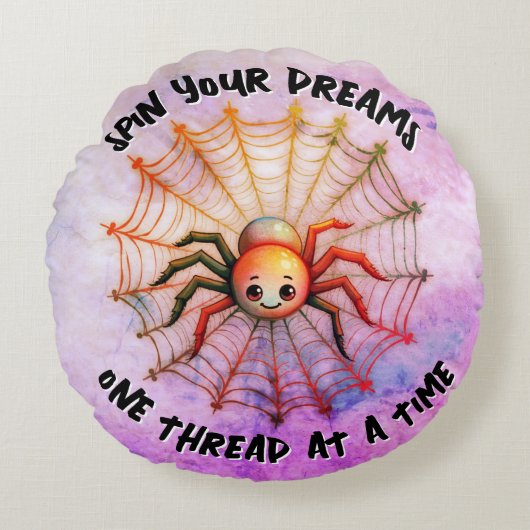 Schattige Spider Inspirerend Quote Monogram op roz Rond Kussen (Voorkant)