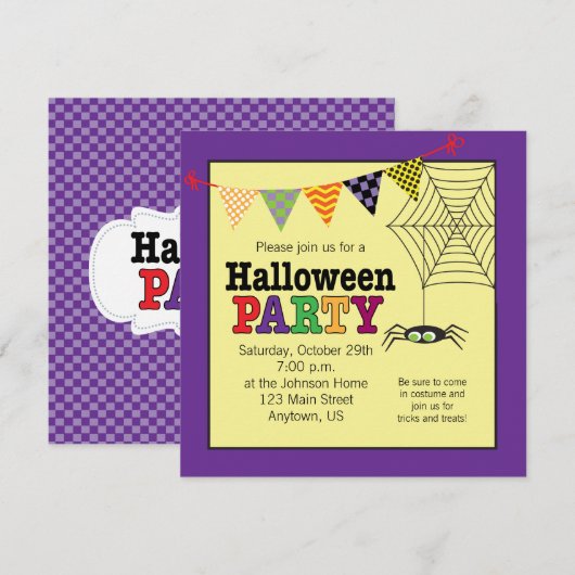 Schattige Spider Kleurrijke Halloween Party Kaart (Voorkant / Achterkant)