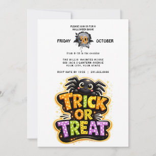 Schattige spin Halloween-feest met trick-or-treat Kaart