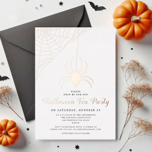 Schattige Spin Halloween Theepartij Rose Goud Folie Uitnodiging