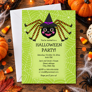 Schattige Spinnekop Heks Halloween Feest Kaart