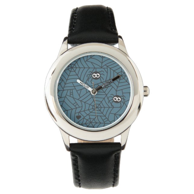 Schattige Spinnen, Spinnenweb, Halloween Horloge (Voorkant)