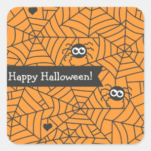 Schattige Spinnen, Spinnenweb, Halloween Vierkante Sticker