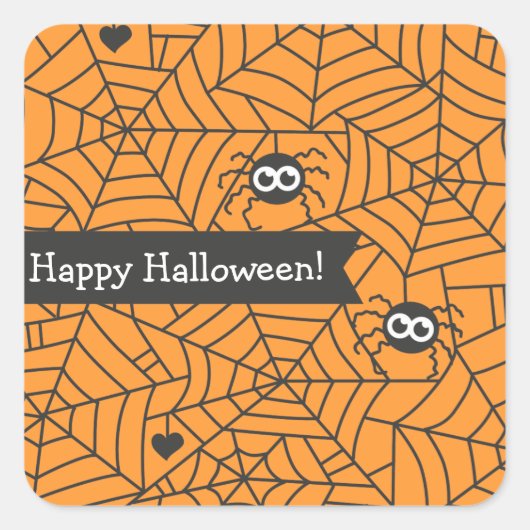 Schattige Spinnen, Spinnenweb, Halloween Vierkante Sticker (Voorkant)
