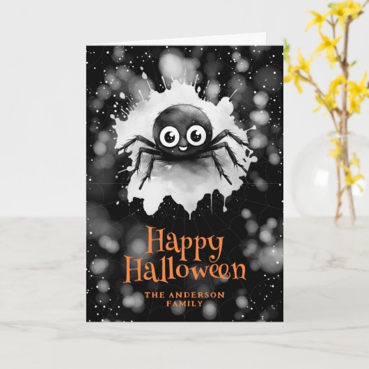 Schattige spinnenweb blij Halloween Kaart (Gele Bloem)