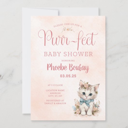 Schattige "Spint-effect" Kitten Baby shower Invita Kaart (Voorkant)