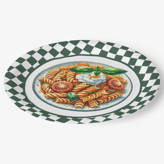 Schattige spiraalvormig pastadiner papieren bordje (Gekanteld)