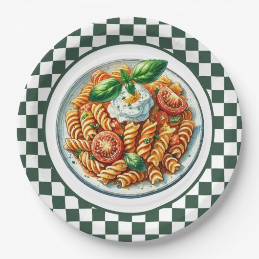 Schattige spiraalvormig pastadiner papieren bordje (Voorkant)