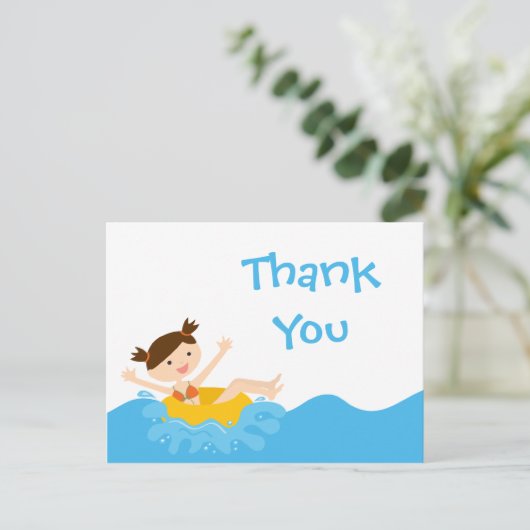 Schattige Splash Girl's Pool Party Dank u briefkaa Briefkaart (Staand voorkant)