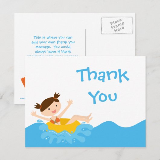 Schattige Splash Girl's Pool Party Dank u briefkaa Briefkaart (Voorkant / Achterkant)