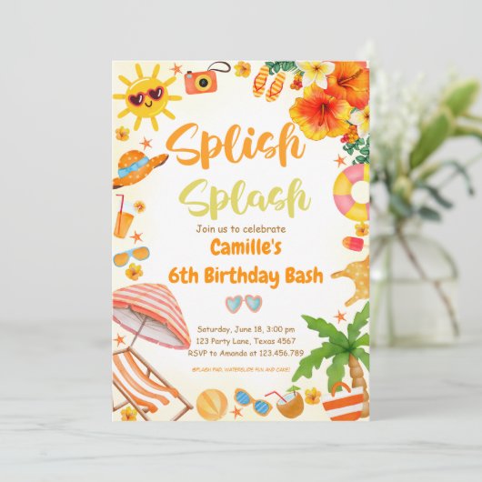 Schattige Splish Splash Verjaardag Bash Pool Party Kaart (Staand voorkant)