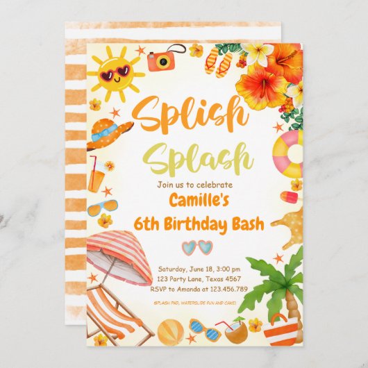 Schattige Splish Splash Verjaardag Bash Pool Party Kaart (Voorkant / Achterkant)