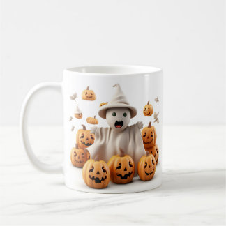 Schattige spook en pompoen koffie mok