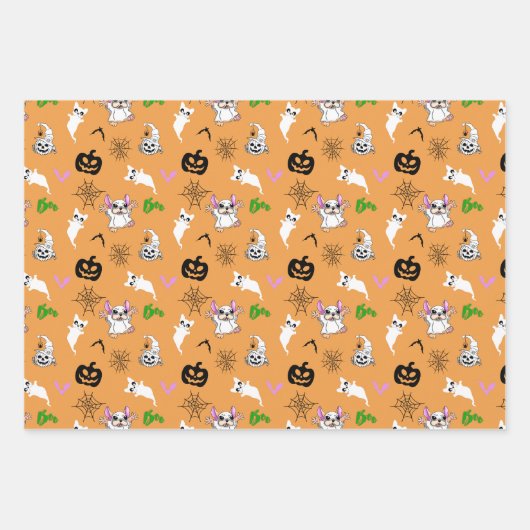 Schattige spook Franse Bulldog vleermuis pompoen H Inpakpapier Vel (Voorkant 3)
