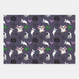 Schattige spook Franse Bulldog vleermuis pompoen H Inpakpapier Vel